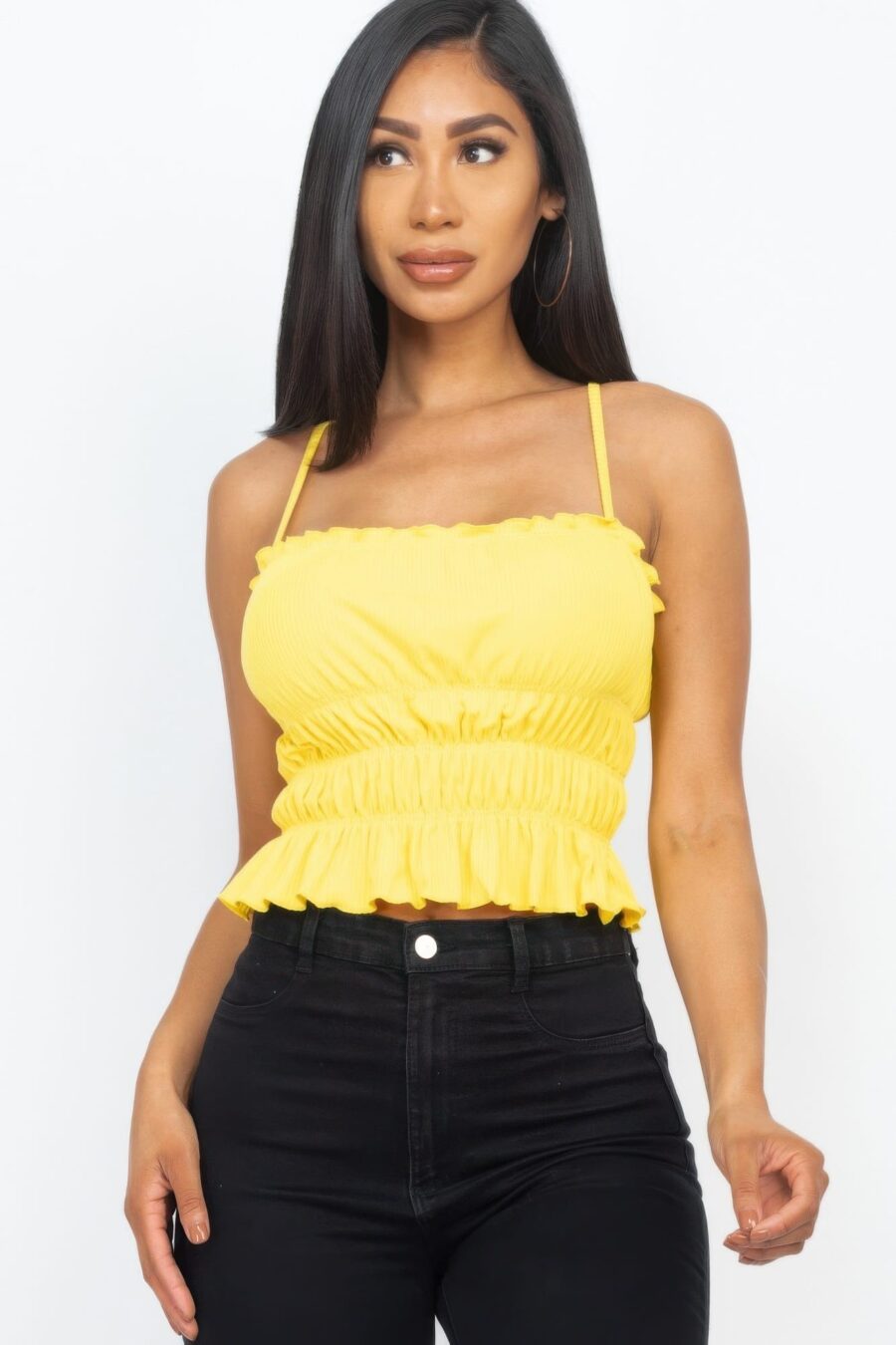 Tiered shirred body crop top