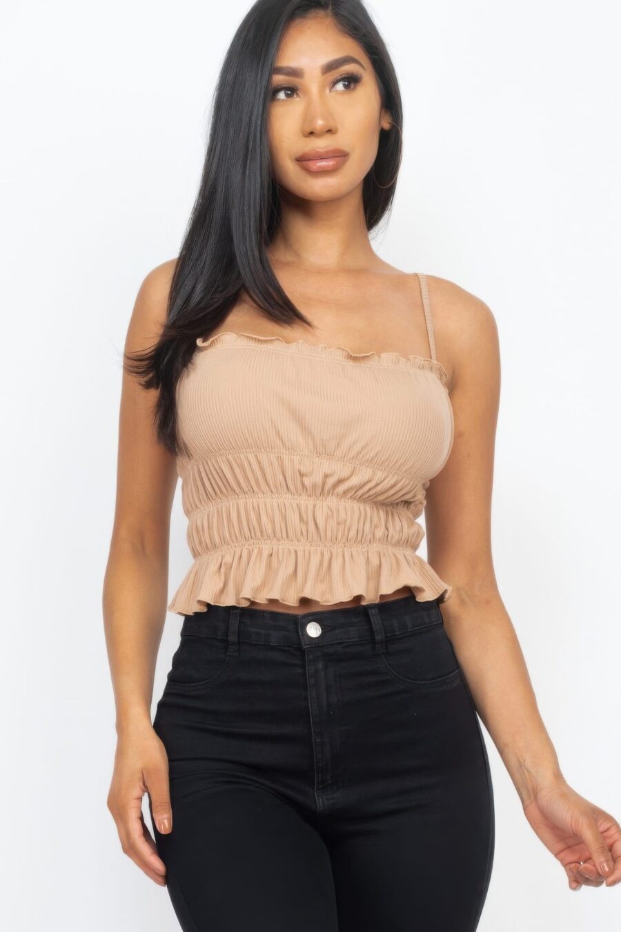 Tiered shirred body crop top