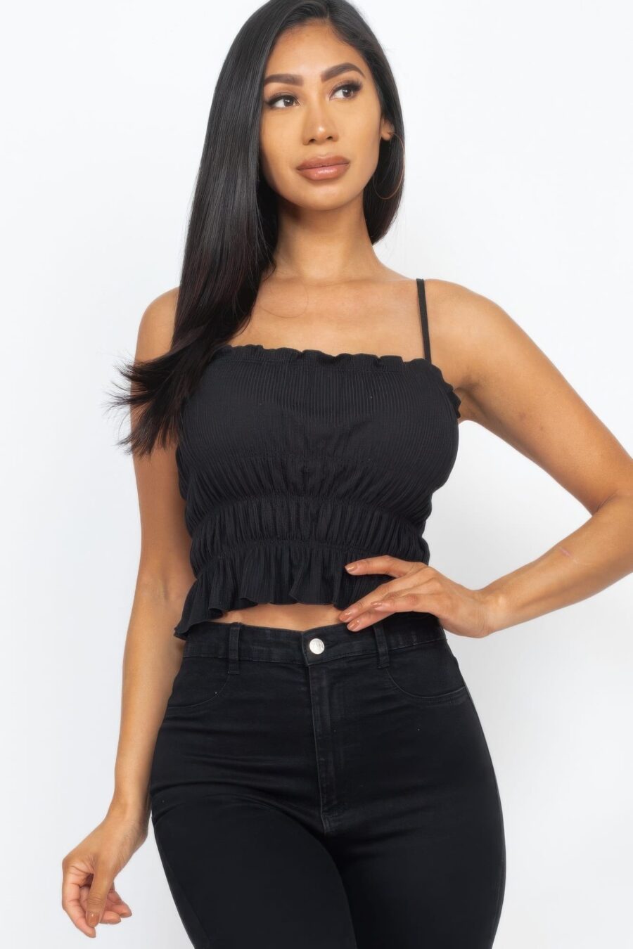 Tiered shirred body crop top