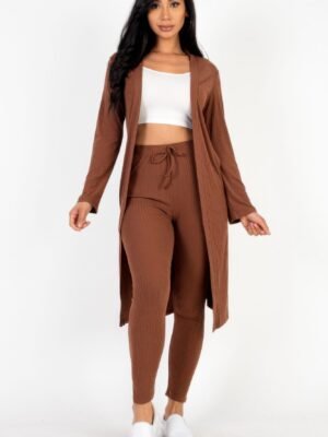 Ribbed Long Cardigan & Leggings Set