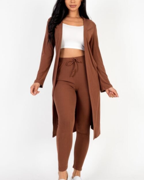 Ribbed Long Cardigan & Leggings Set