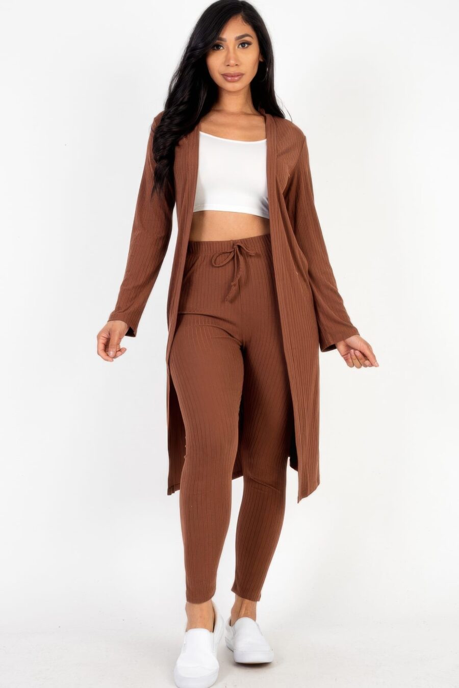 Ribbed long cardigan & leggings set