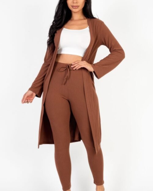 ribbed long cardigan & leggings set