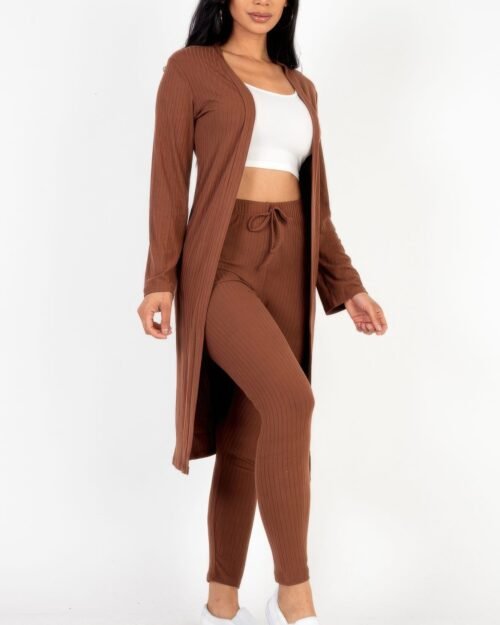 ribbed long cardigan & leggings set