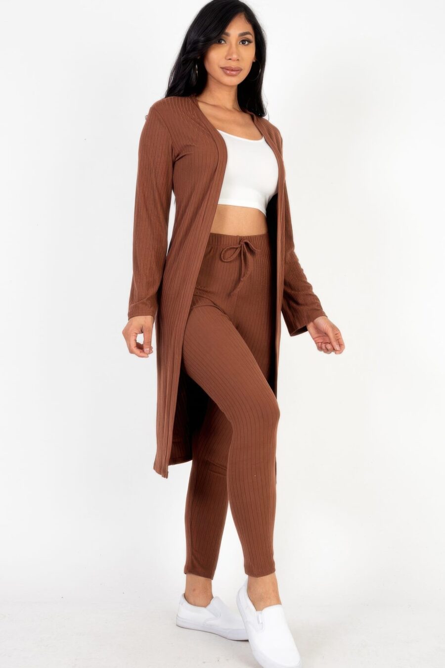 Ribbed long cardigan & leggings set