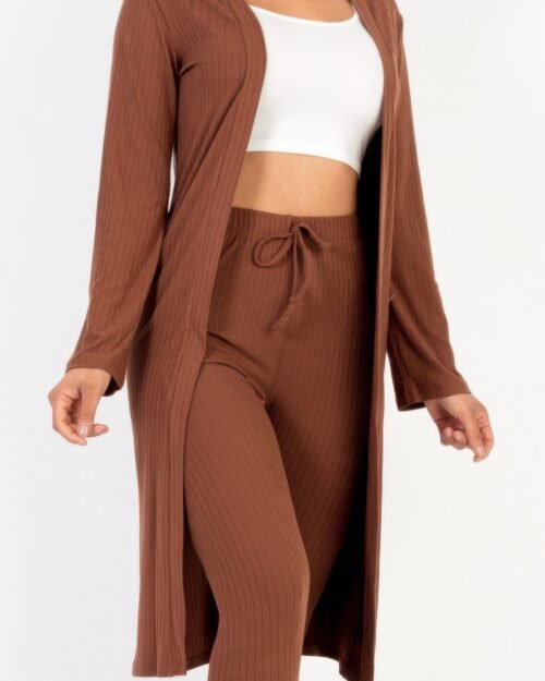 ribbed long cardigan & leggings set