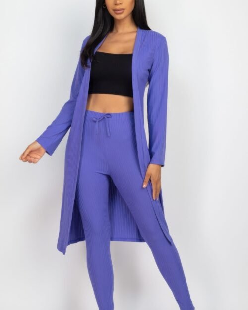 ribbed long cardigan & leggings set