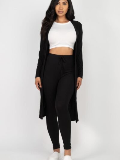 Ribbed Long Cardigan & Leggings Set Ribbed Long Cardigan & Leggings Set