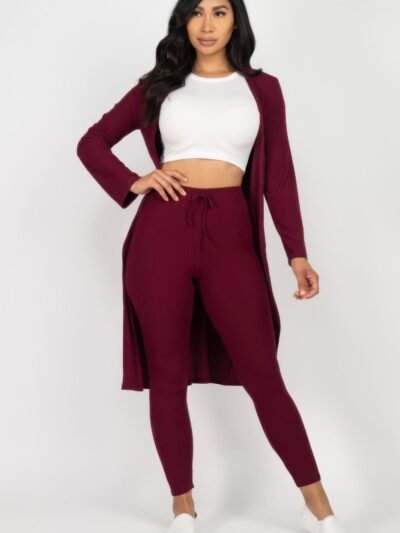 Ribbed Long Cardigan & Leggings Set Ribbed Long Cardigan & Leggings Set
