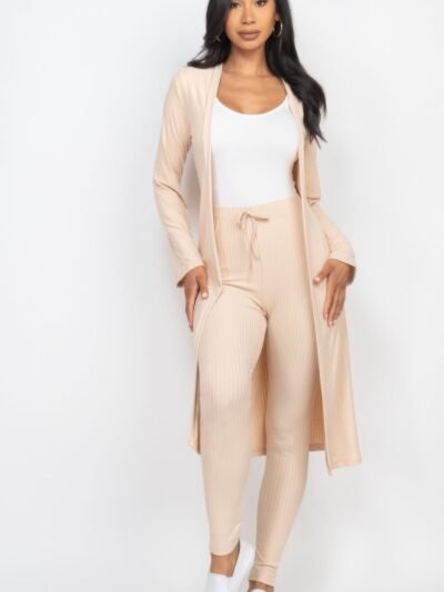 Ribbed Long Cardigan & Leggings Set Ribbed Long Cardigan & Leggings Set