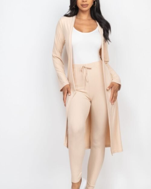 ribbed long cardigan & leggings set