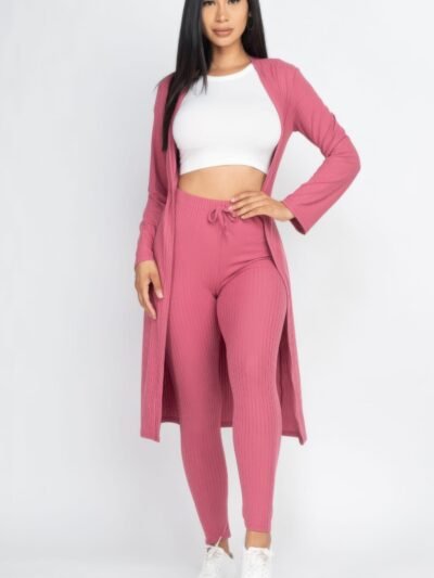 Ribbed Long Cardigan & Leggings Set Ribbed Long Cardigan & Leggings Set