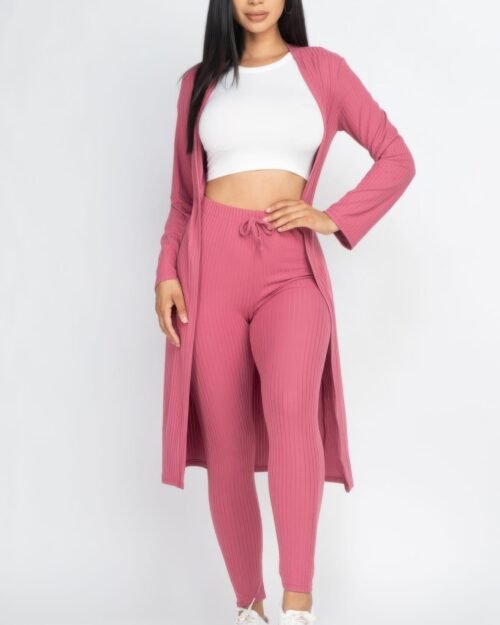 ribbed long cardigan & leggings set