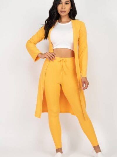 Ribbed Long Cardigan & Leggings Set Ribbed Long Cardigan & Leggings Set