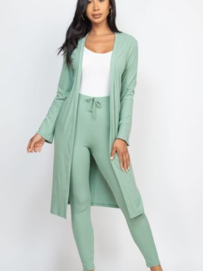 Ribbed Long Cardigan & Leggings Set Ribbed Long Cardigan & Leggings Set