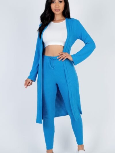 Ribbed Long Cardigan & Leggings Set Ribbed Long Cardigan & Leggings Set