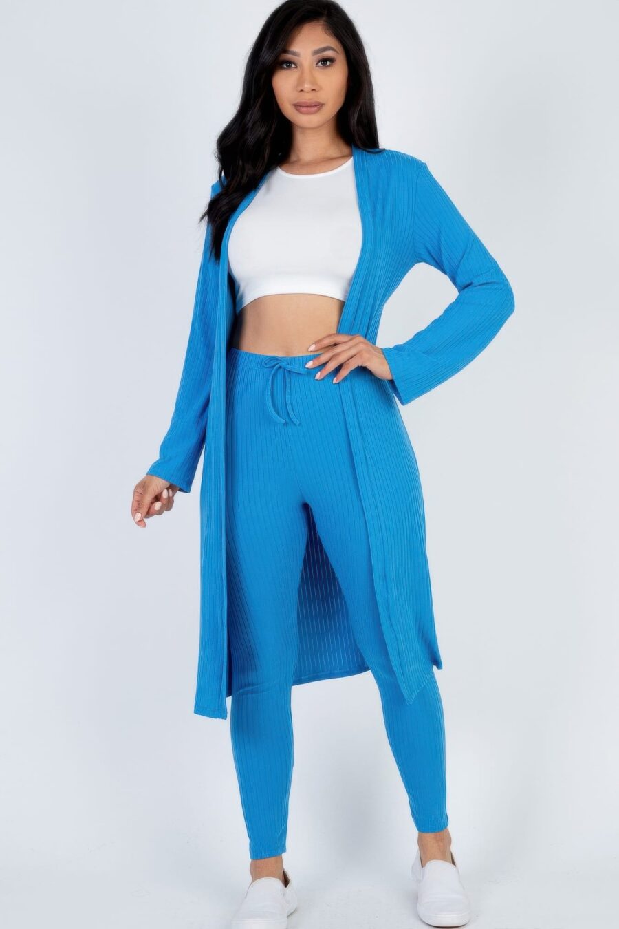 Ribbed long cardigan & leggings set