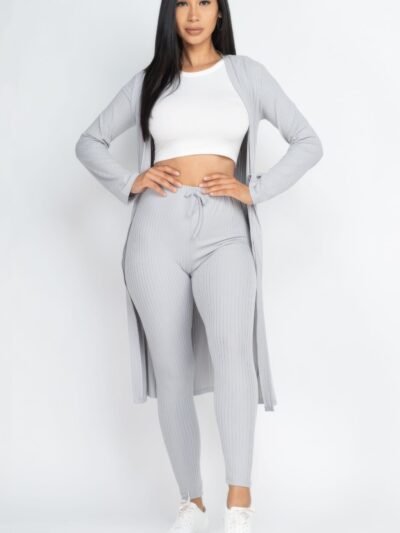 Ribbed Long Cardigan & Leggings Set Ribbed Long Cardigan & Leggings Set
