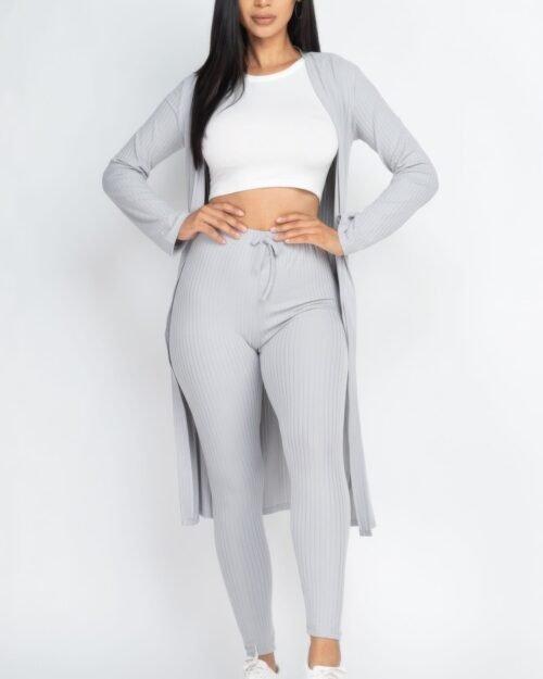 ribbed long cardigan & leggings set