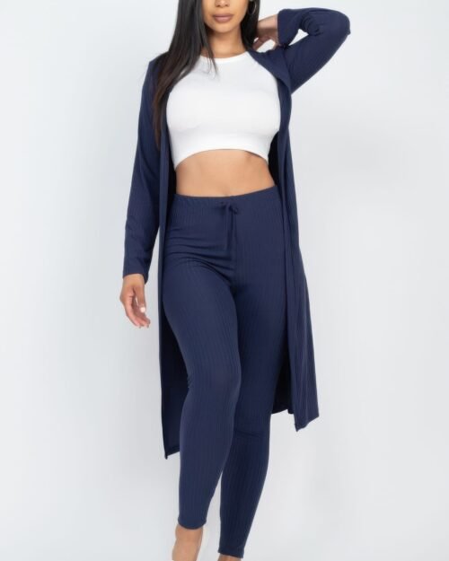 ribbed long cardigan & leggings set