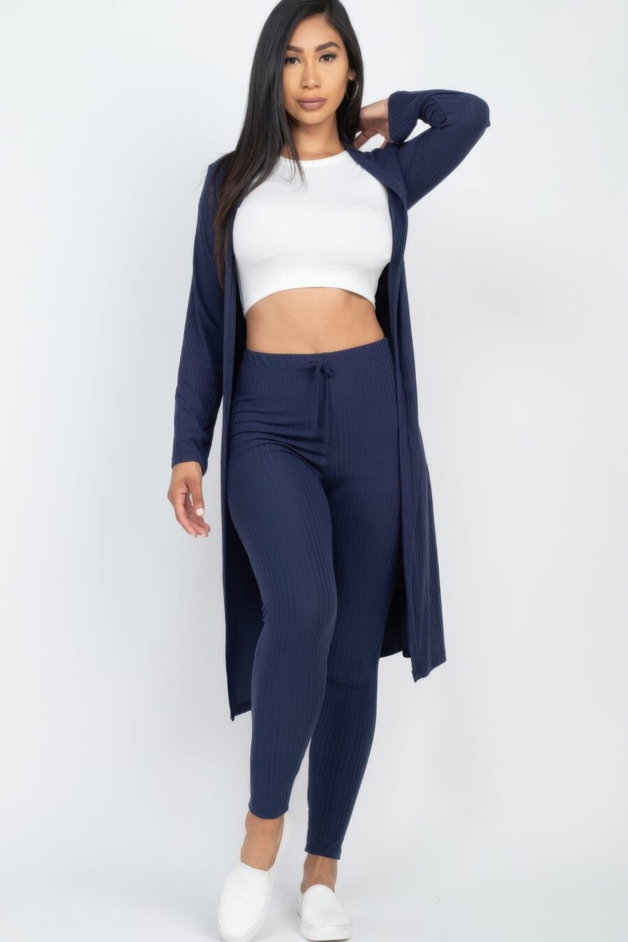 Ribbed long cardigan & leggings set