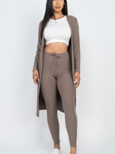 Ribbed Long Cardigan & Leggings Set Ribbed Long Cardigan & Leggings Set