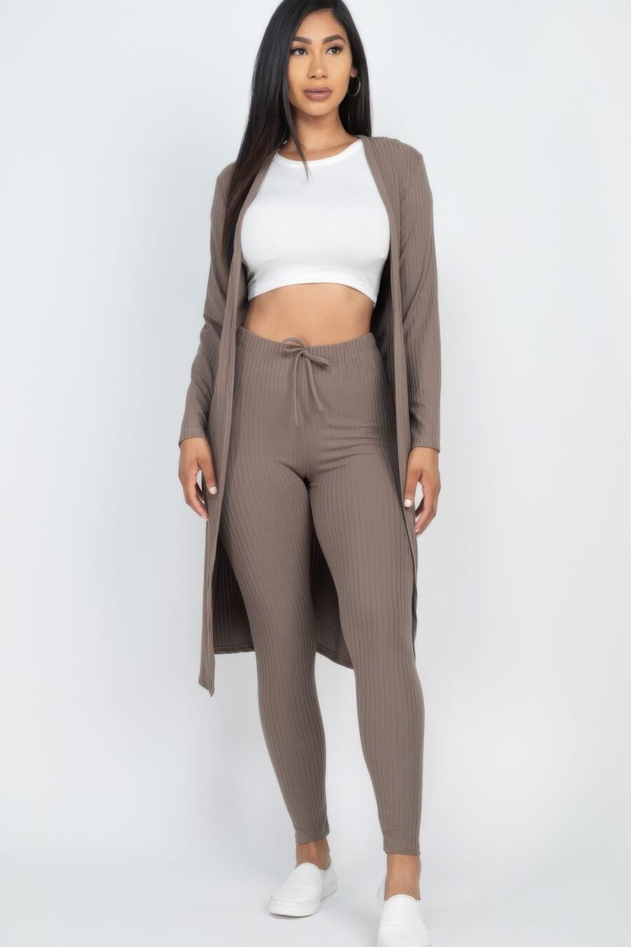 Ribbed long cardigan & leggings set