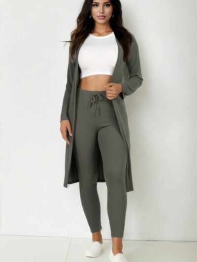 Ribbed Long Cardigan & Leggings Set Ribbed Long Cardigan & Leggings Set