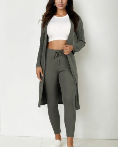 ribbed long cardigan & leggings set