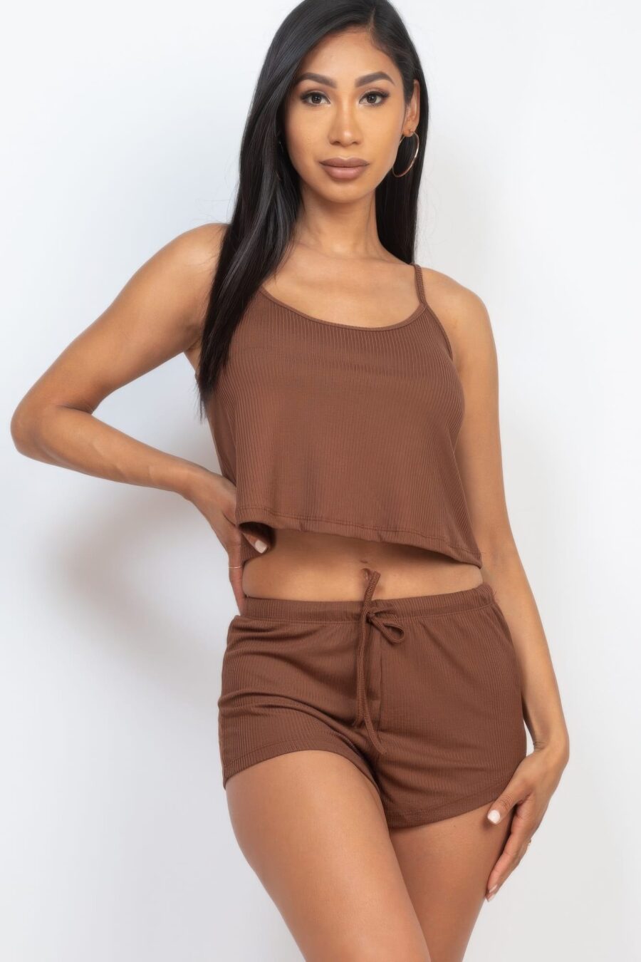 Ribbed strappy top & shorts set