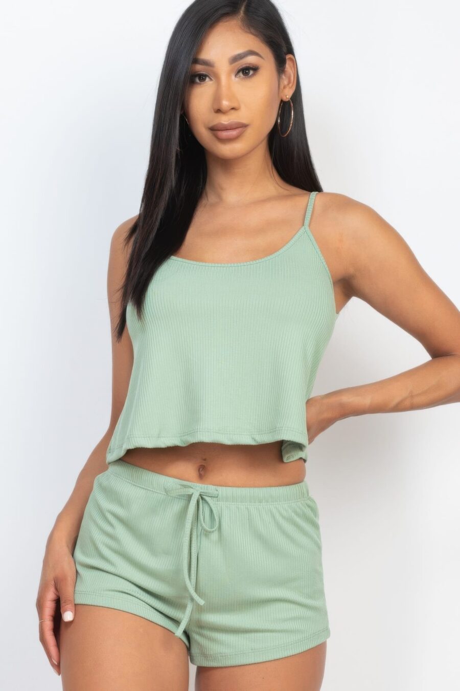 Ribbed strappy top & shorts set