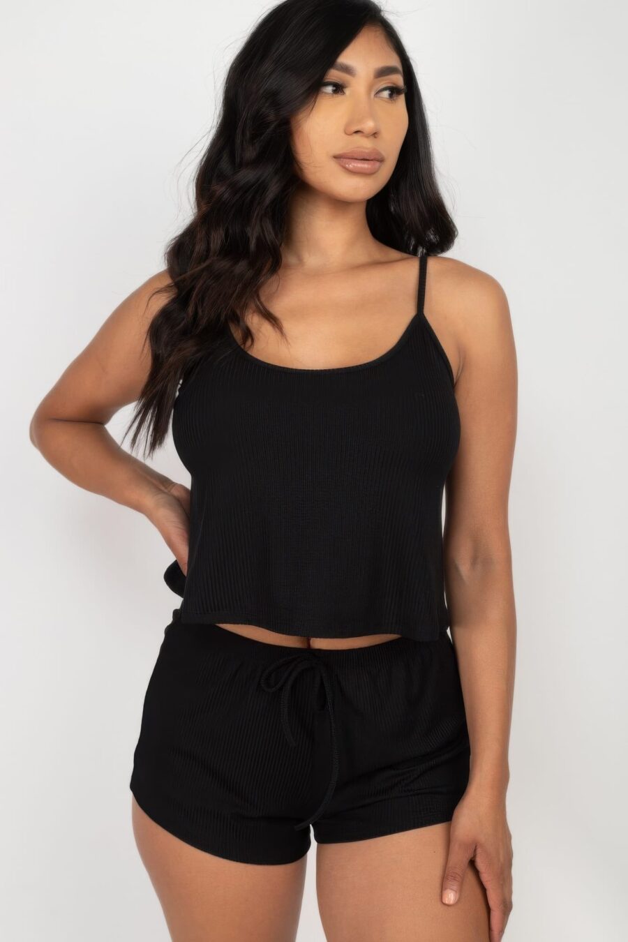 Ribbed strappy top & shorts set