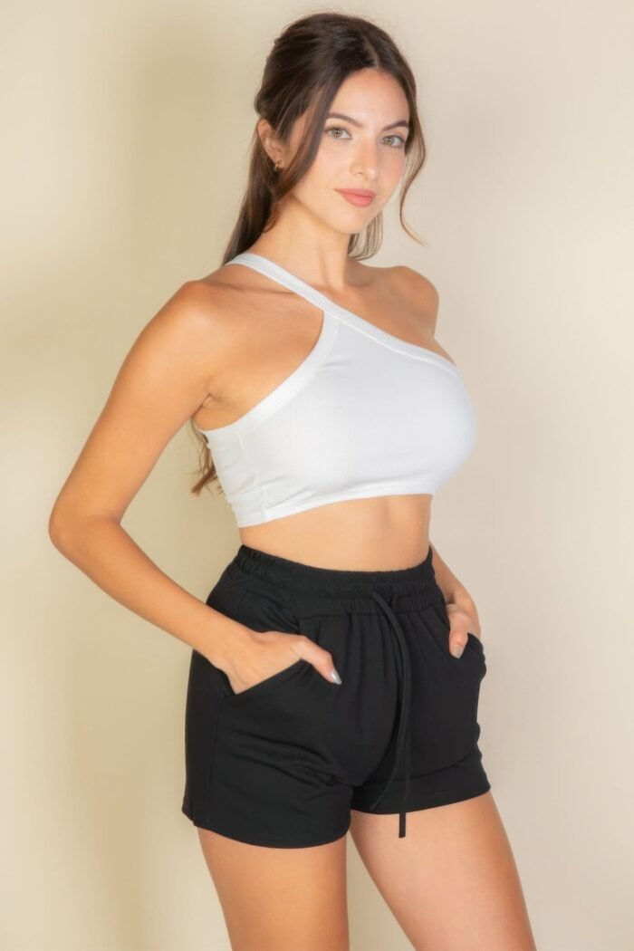One shoulder ribbed cropped top - image 4