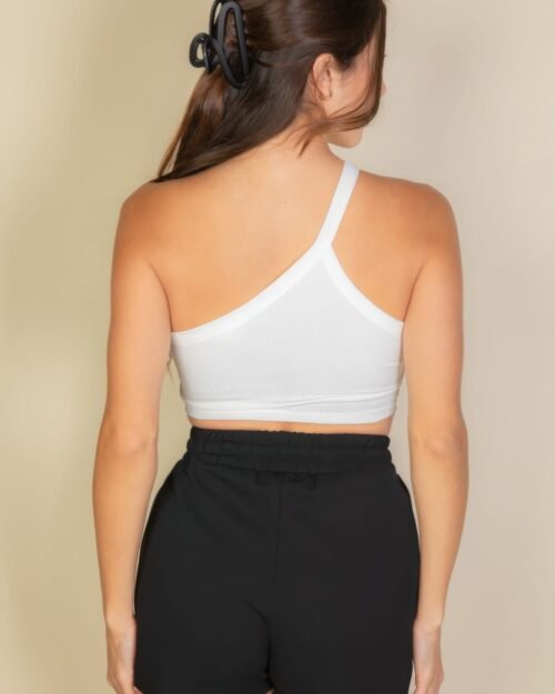 one shoulder ribbed cropped top