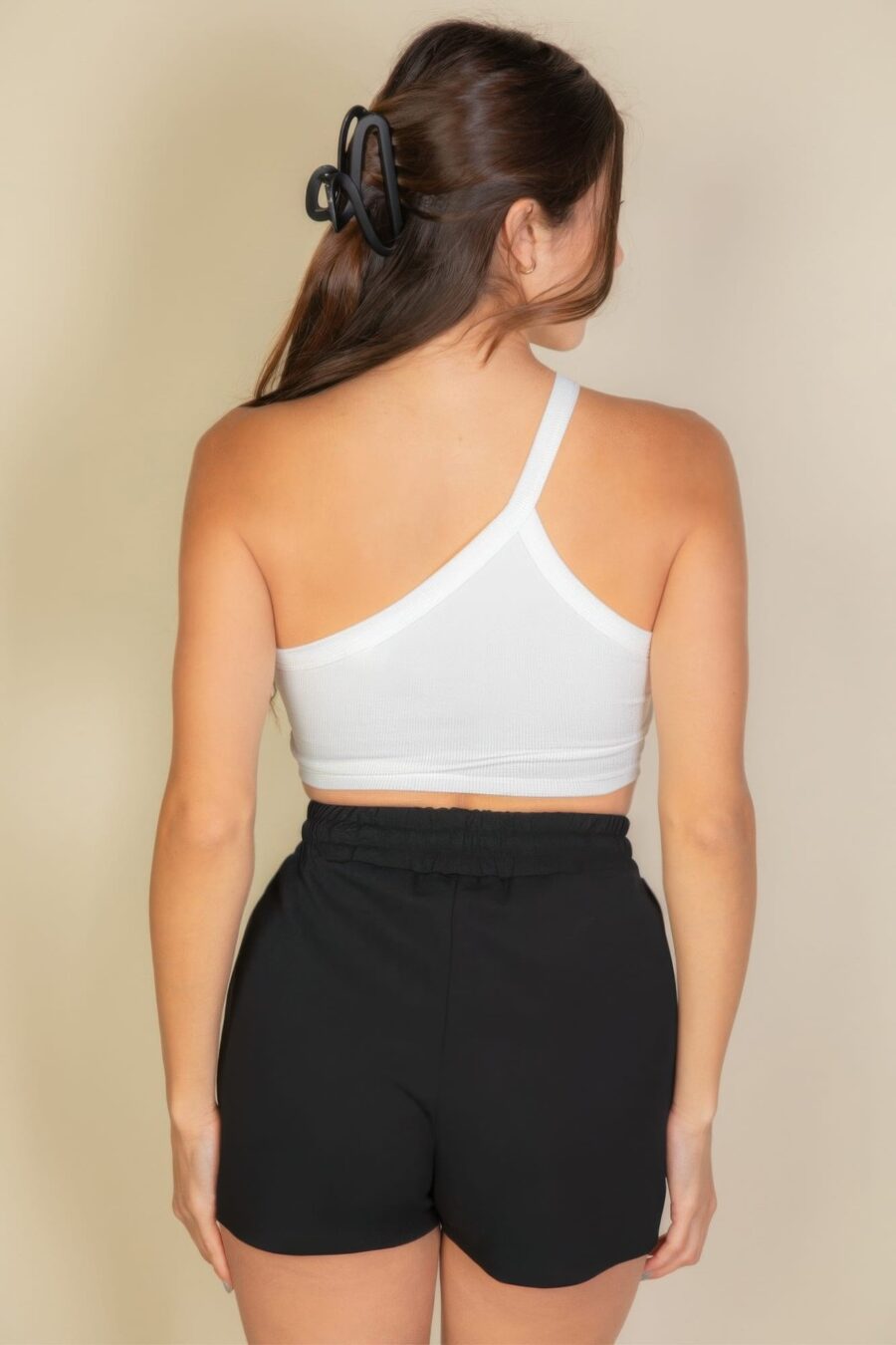 One shoulder ribbed cropped top