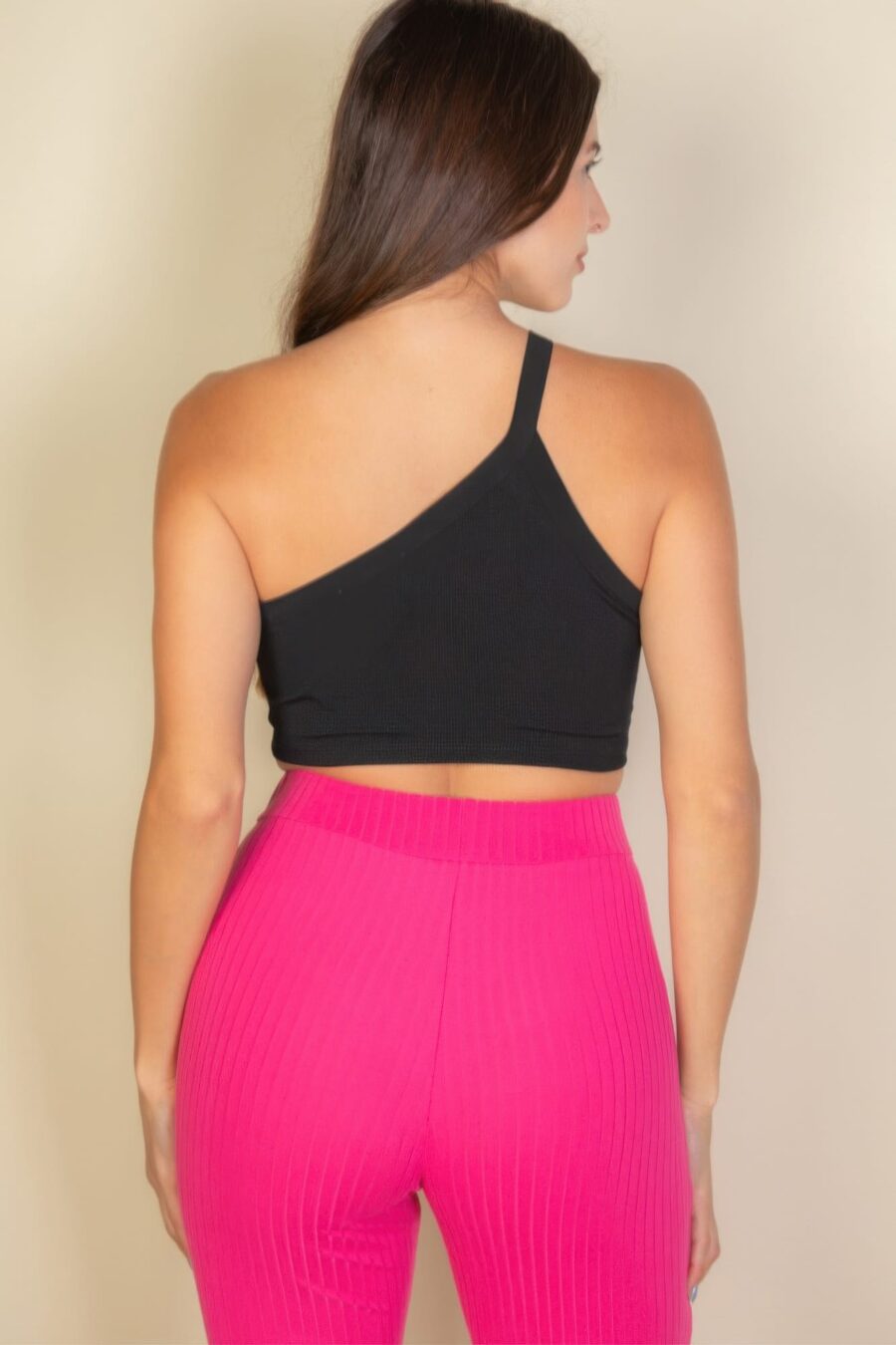 One shoulder ribbed cropped top