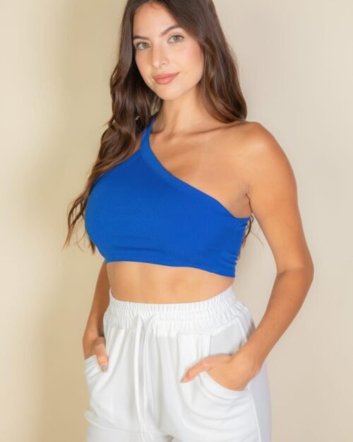 one shoulder ribbed cropped top