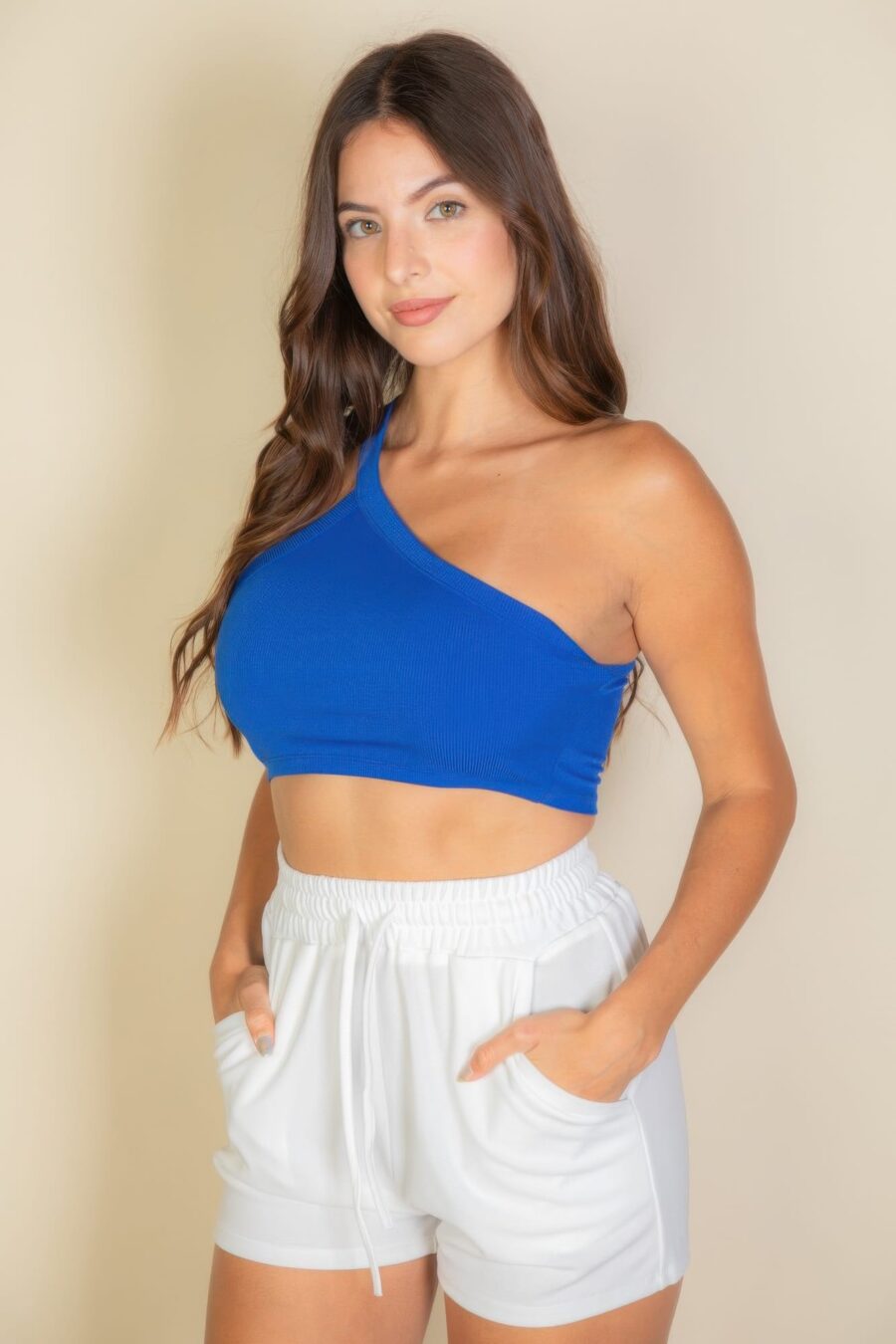 One shoulder ribbed cropped top