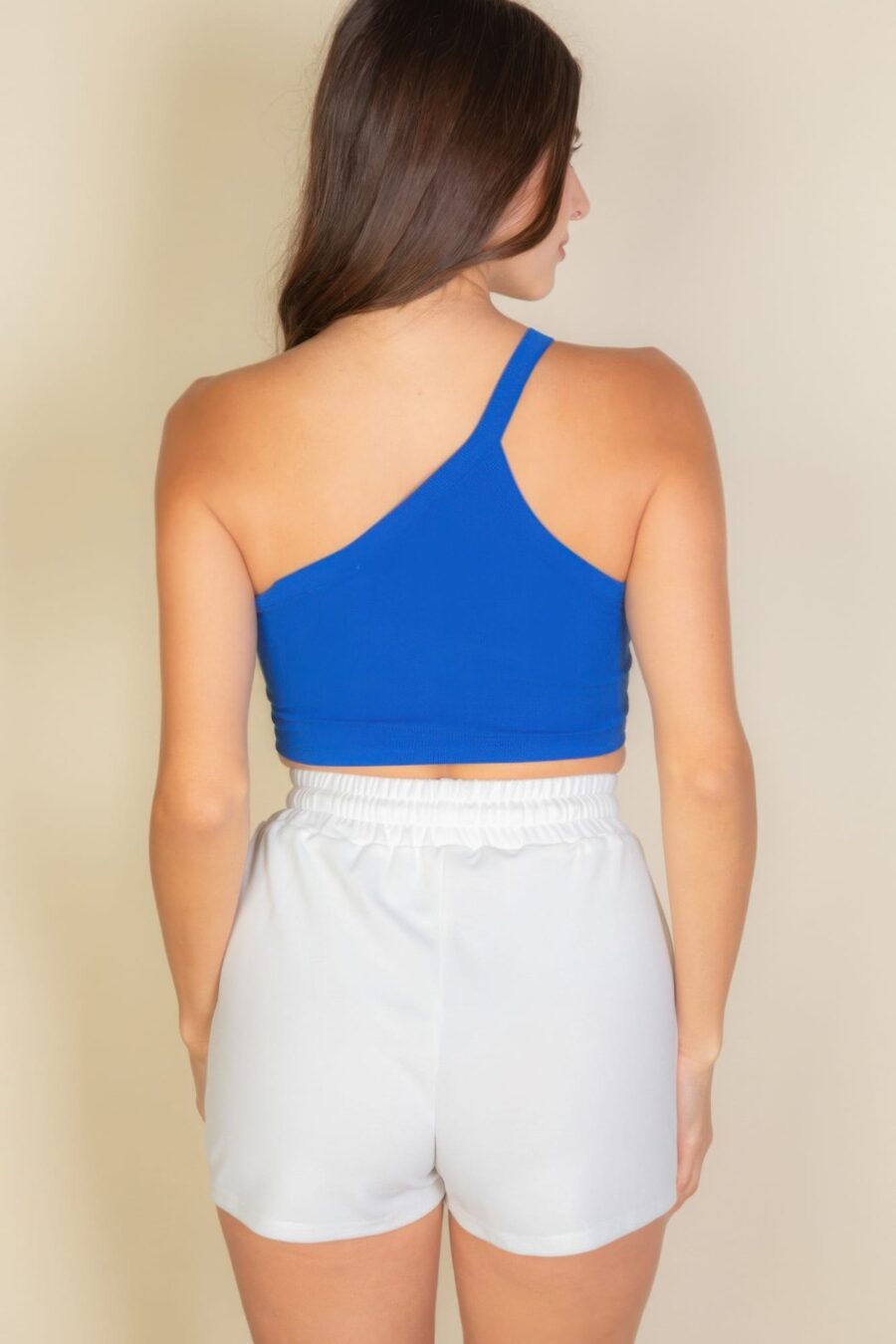 One shoulder ribbed cropped top