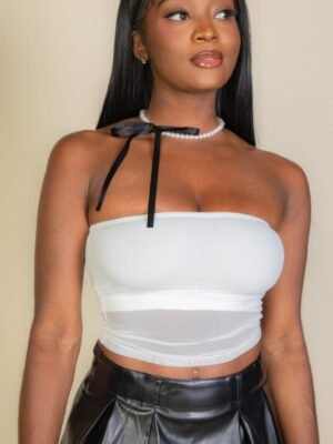 Cropped Strapless Top With Mesh