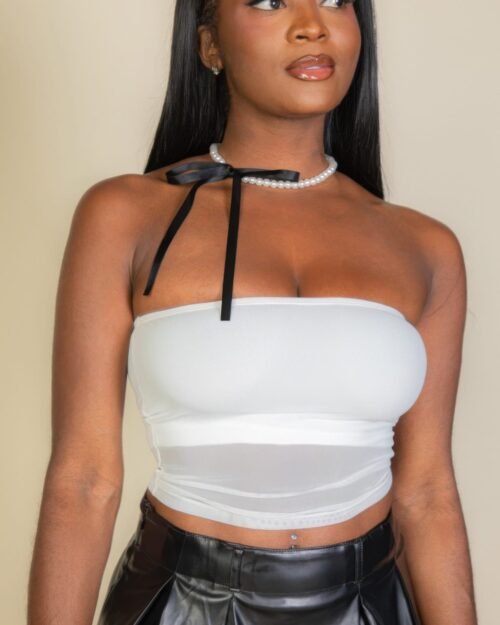 Cropped Strapless Top With Mesh