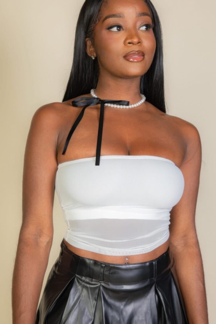 Cropped strapless top with mesh