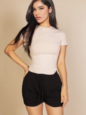 Ribbed Round Neck Short Sleeve Top