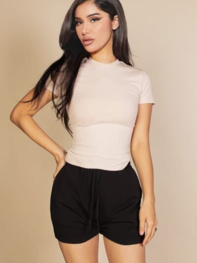 Ribbed Round Neck Short Sleeve Top