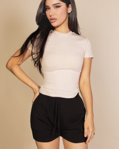 Ribbed Round Neck Short Sleeve Top