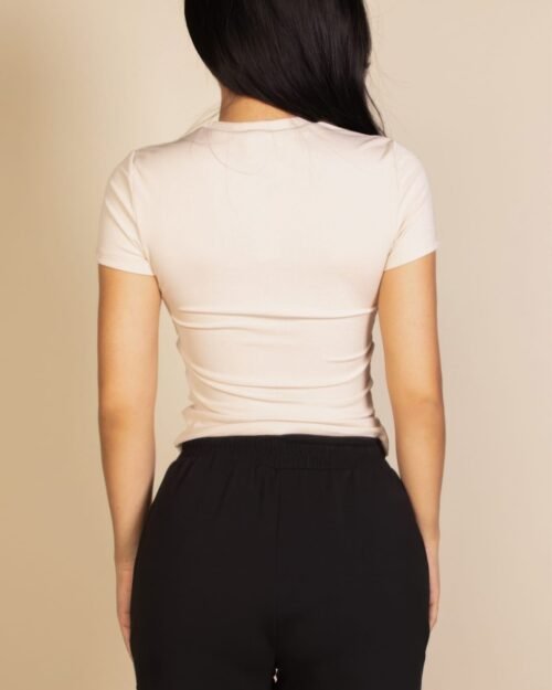 ribbed round neck short sleeve top