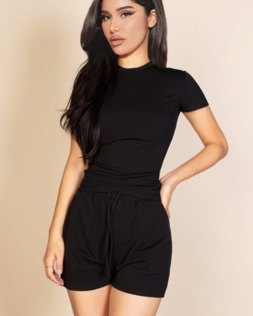 ribbed round neck short sleeve top