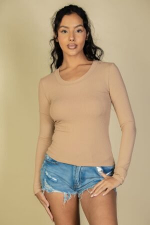 Ribbed Crew Neck Long Sleeve Tee Ribbed Crew Neck Long Sleeve Tee