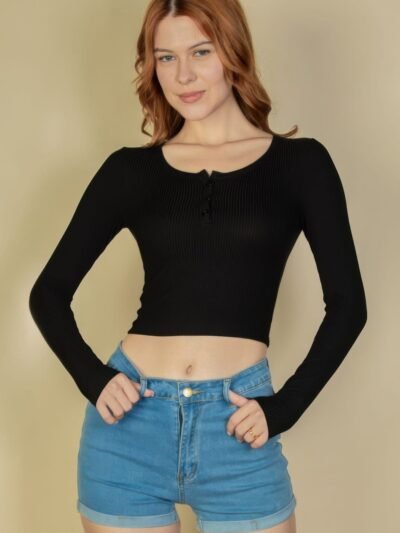 Ribbed Button Up Long Sleeve Crop Top Ribbed Button Up Long Sleeve Crop Top