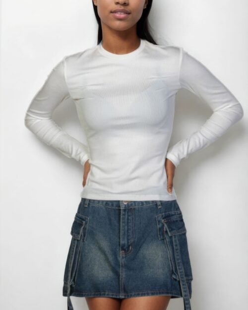 ribbed round neck long sleeve top